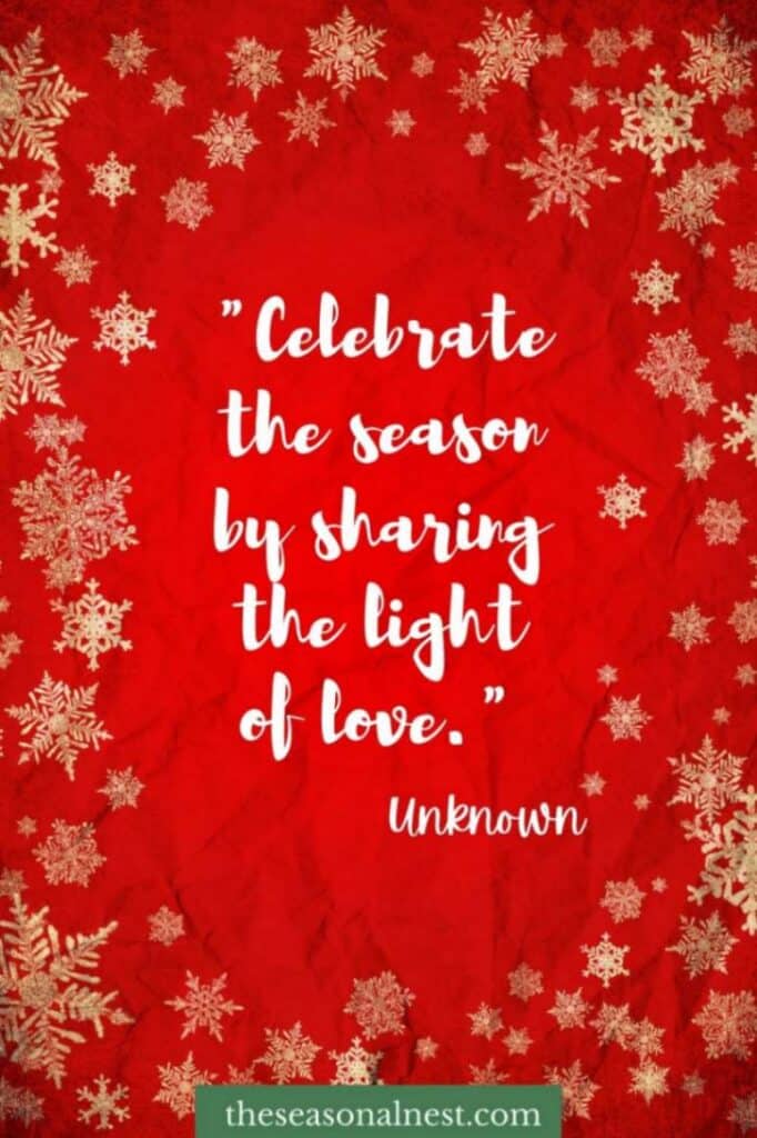 Red background Christmas card with golden snowflakes and a cute Xmas quote.