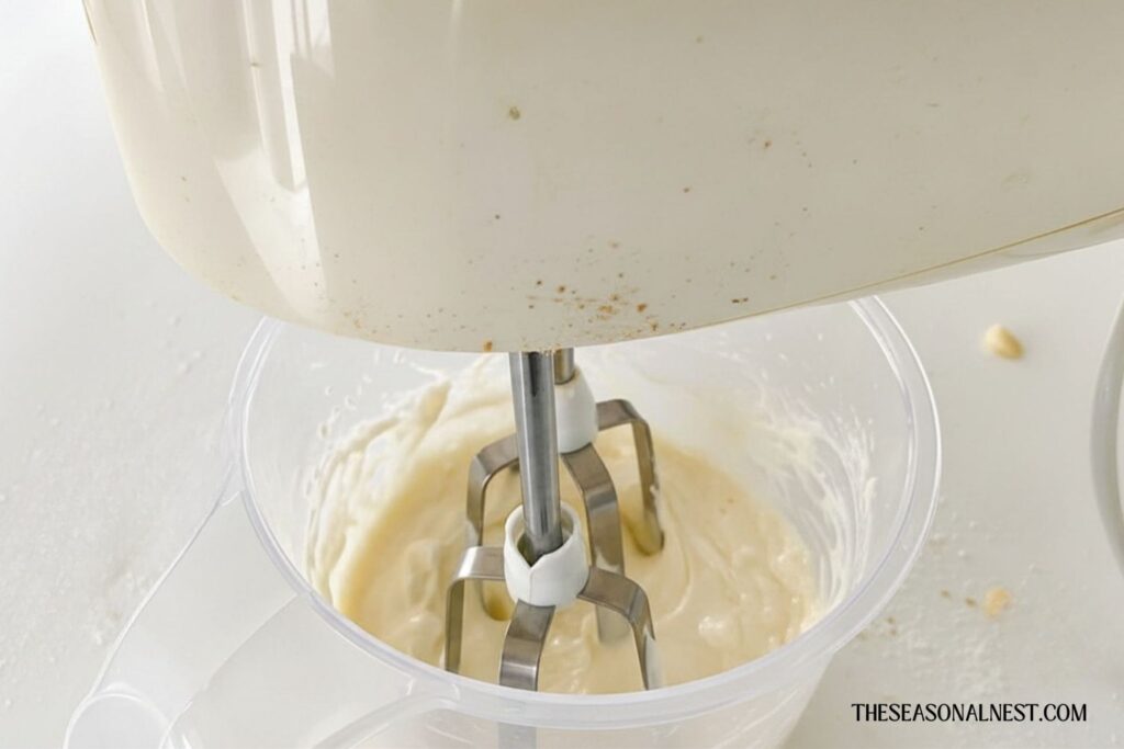 Whisking ingredients.