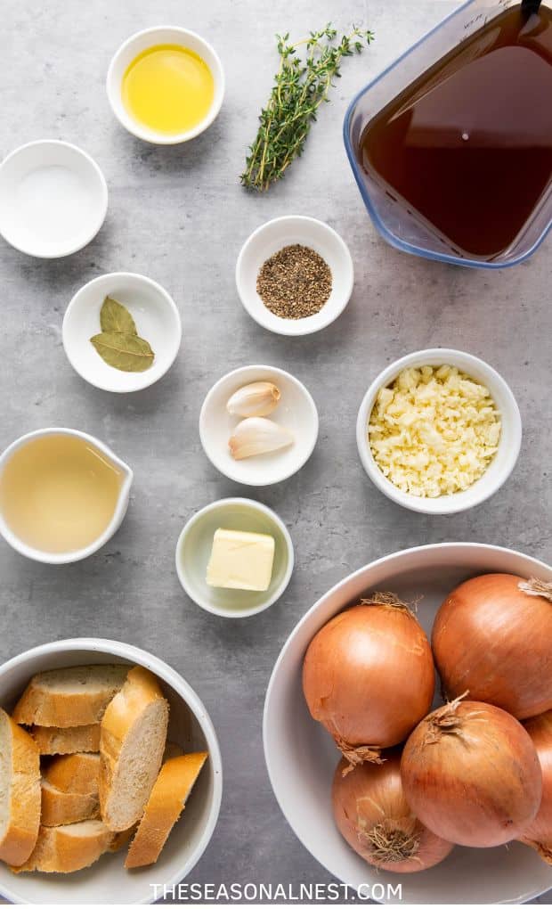 French onion soup ingredients.