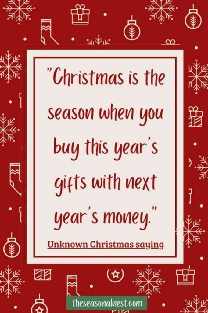 A festive Christmas quote with a cheerful red background with festive icons like snowflakes, stockings, and ornaments.