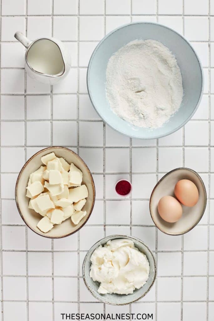 Red velvet cake truffles ingredients.
