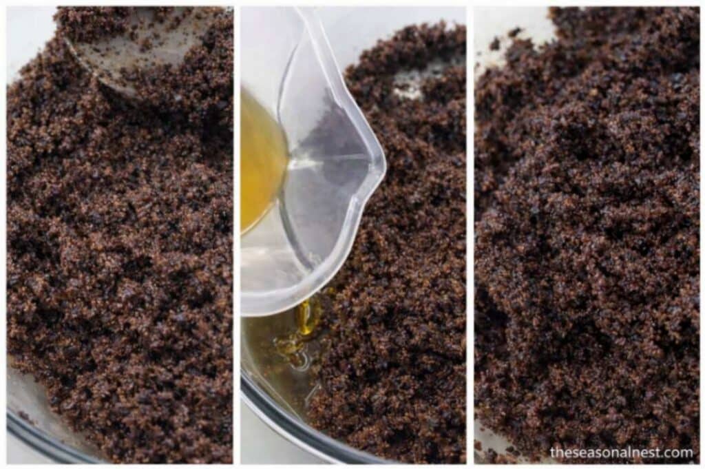 Combining sugar, coffee, cinnamon, and honey.