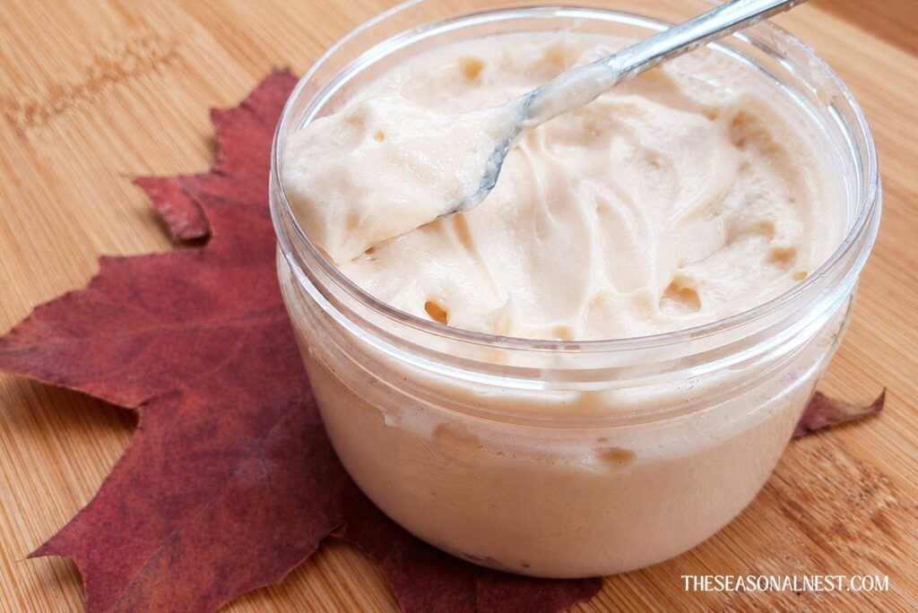 Homemade maple cream with maple leaves.