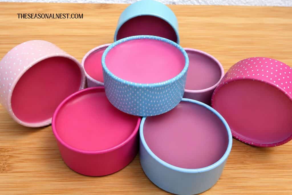 Homemade natural lip balms in containers