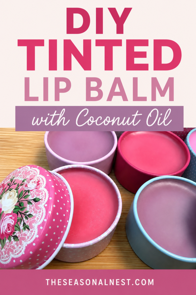 Close up of DIY tinted lip balm in assorted shades in cute containers