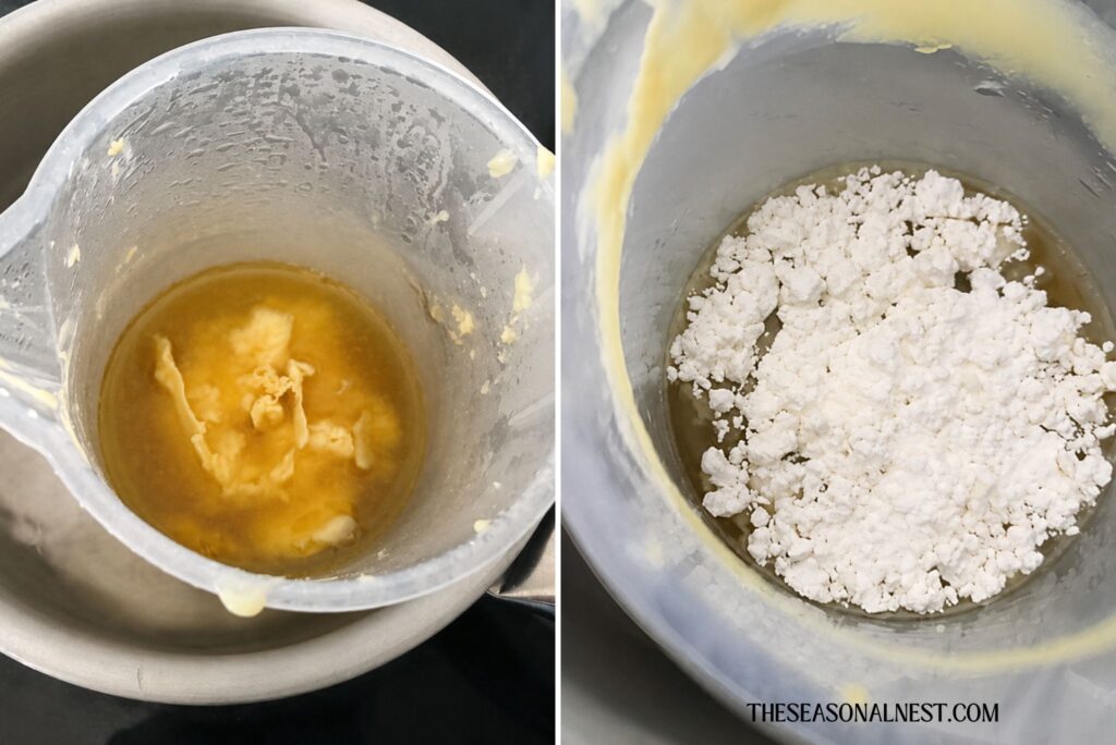 Melting and mixing ingredients in a container.