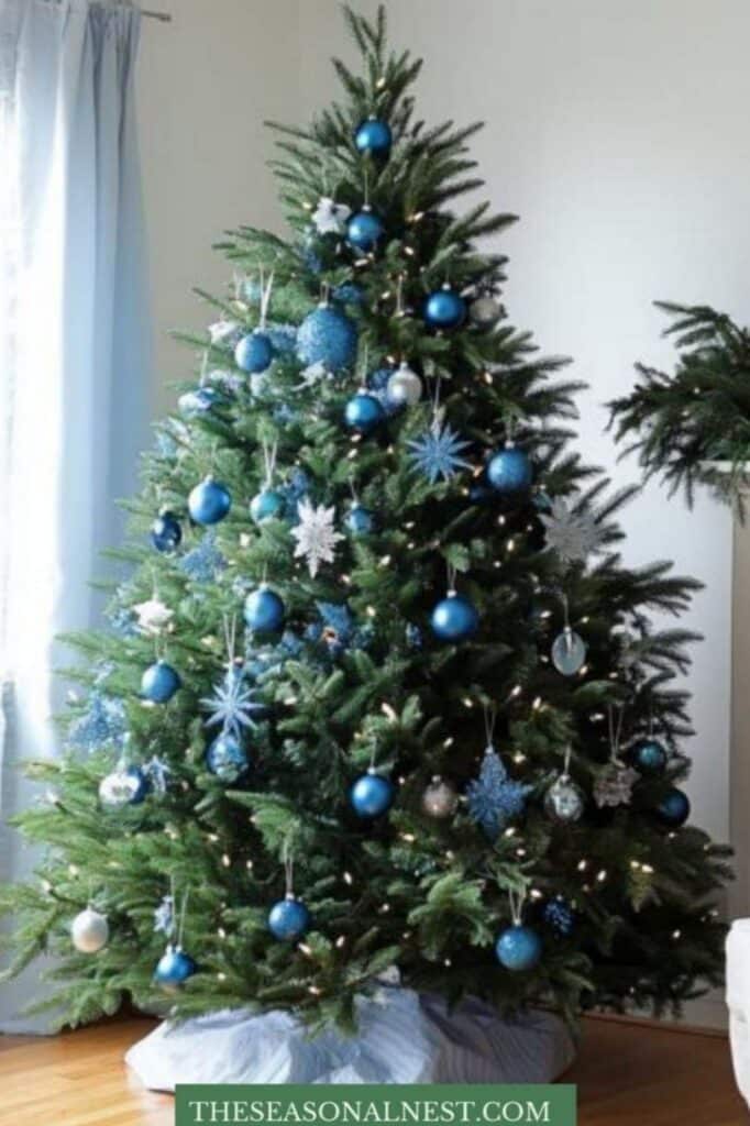 blue baubles christmas tree decor