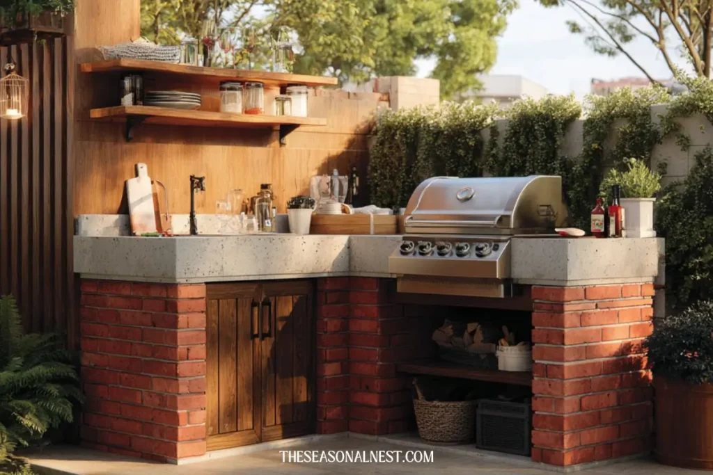 budget backyard kitchen brick grill