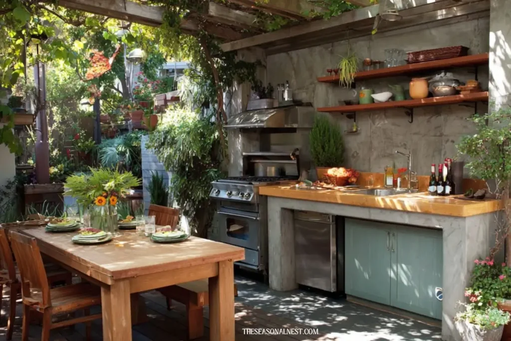 budget garden outdoor kitchen dining area
