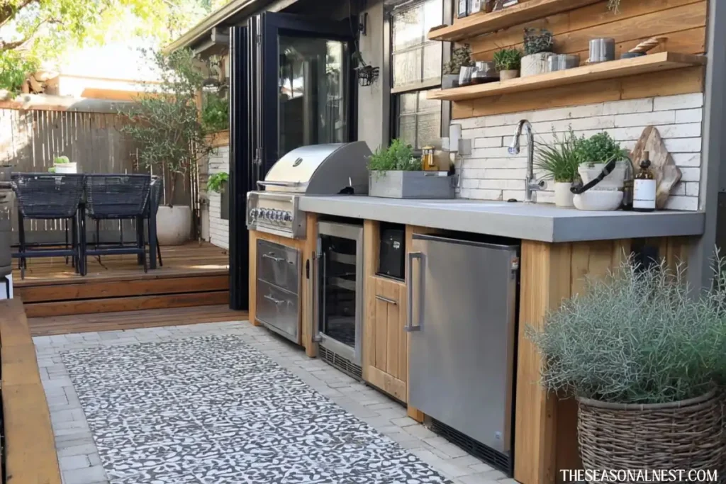 budget outdoor kitchen wood counter modern