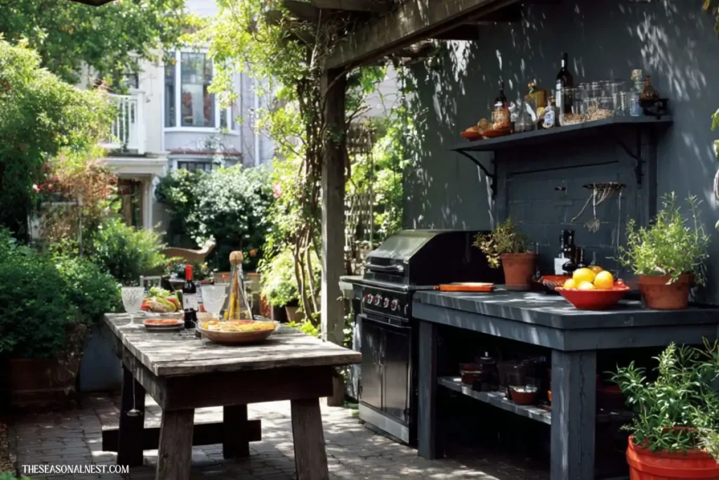 cheap backyard kitchen dark modern setup