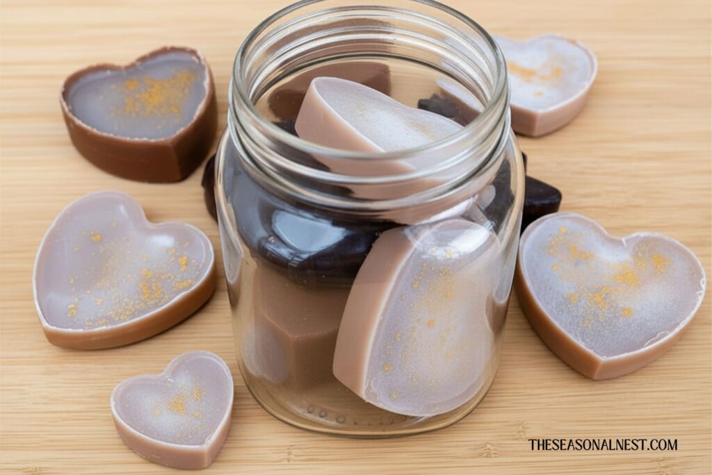Chocolate lotion bars in a jar.