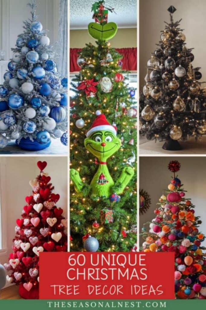 Collage of unique Christmas tree decor ideas