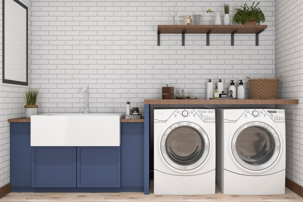 An organized a clean laundry room.
