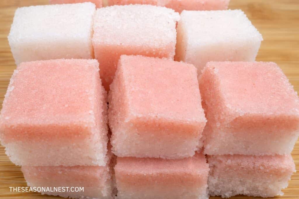 DIY coconut oil sugar scrubs with Himalayan salts.