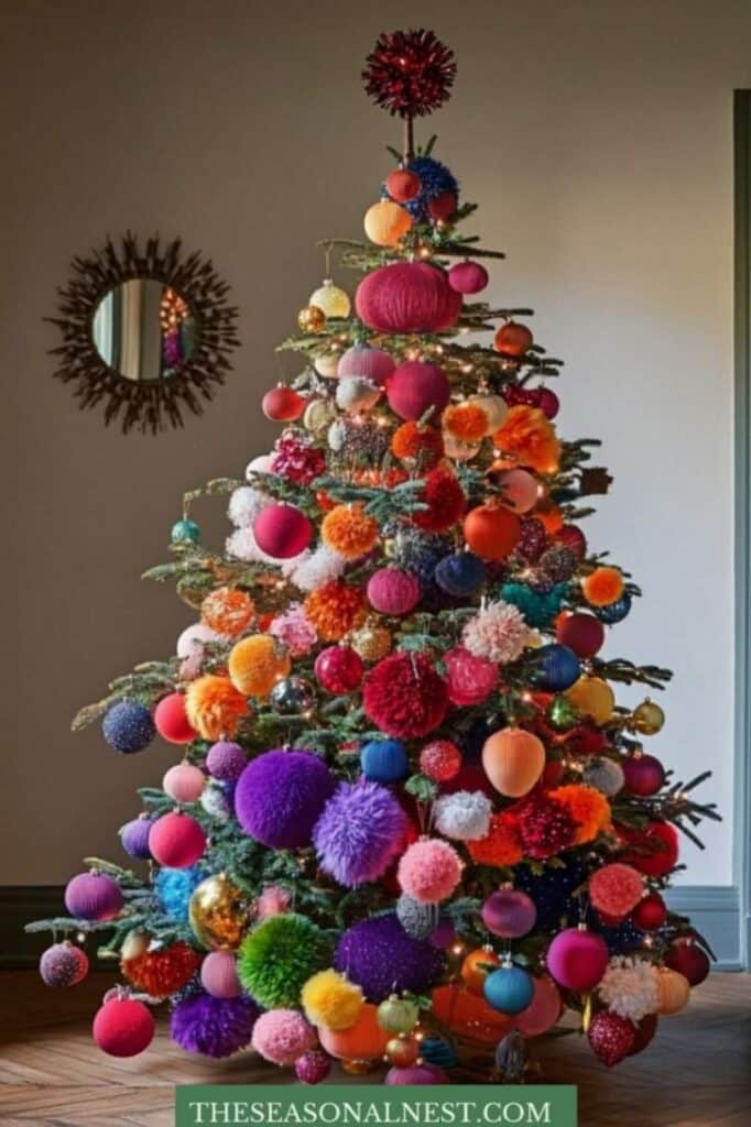 colorful pom pom christmas tree