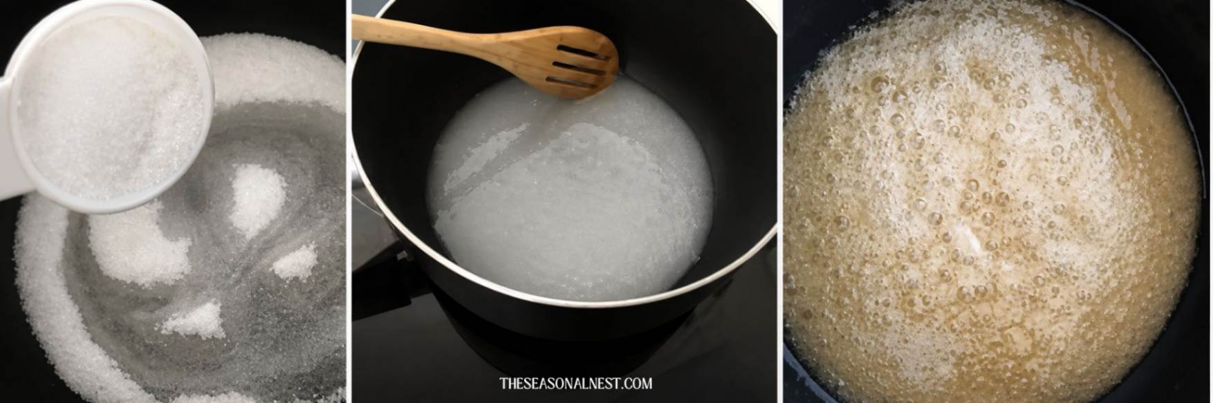 Photo collage making sugar wax without lemon juice.