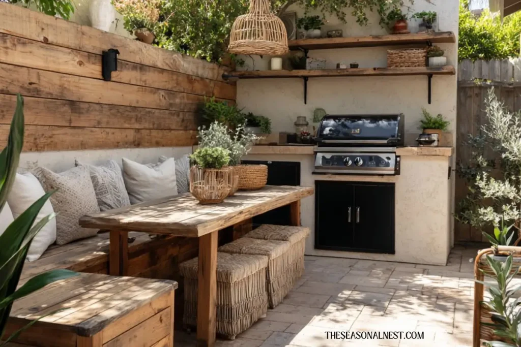 cozy small backyard kitchen seating area