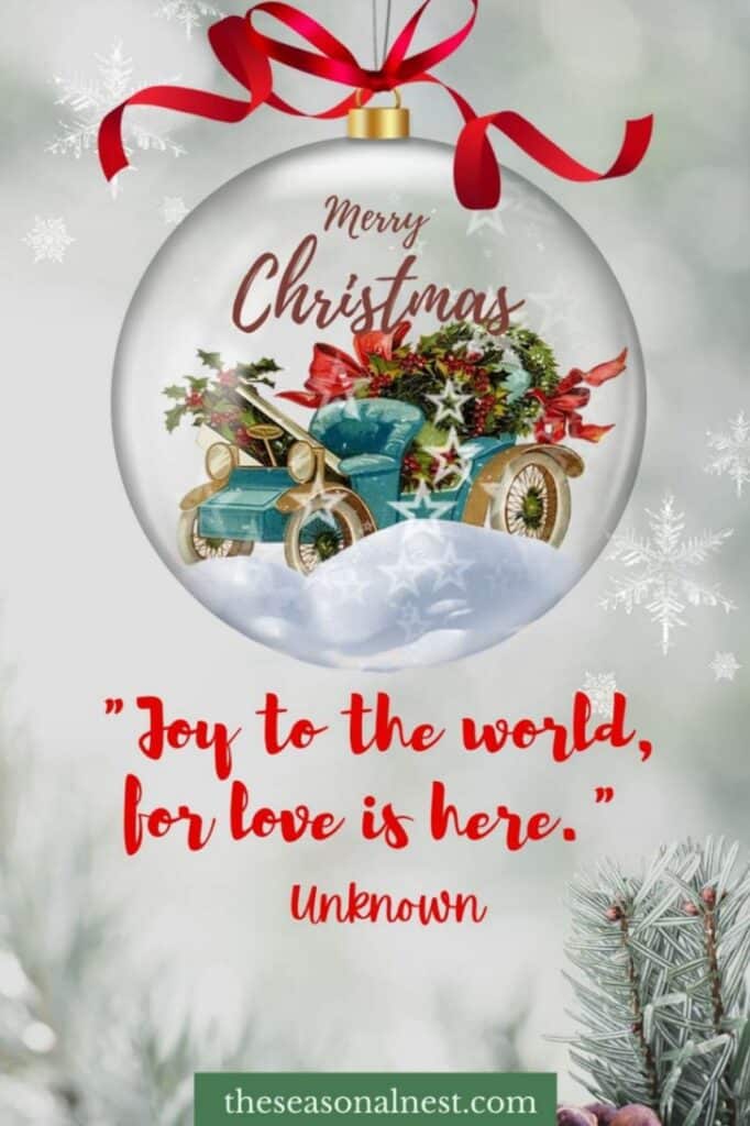 Christmas card with a clear vintage bauble and a short Christmas saying.