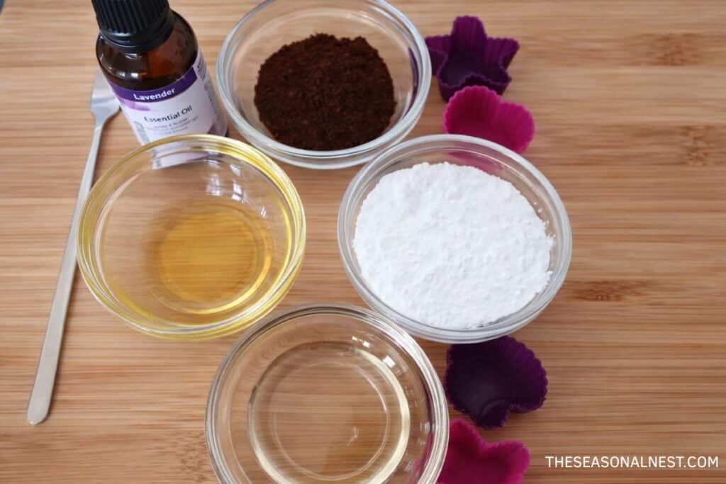 Homemade coffee scrub ingredients.