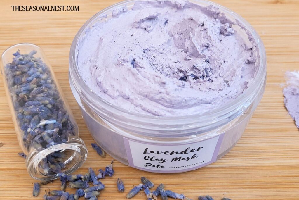Ready lavender clay mask in an open container.