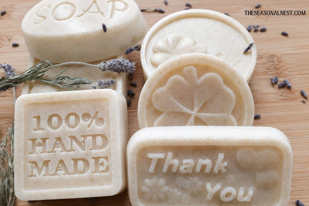 Unmolded lavender soap bars.