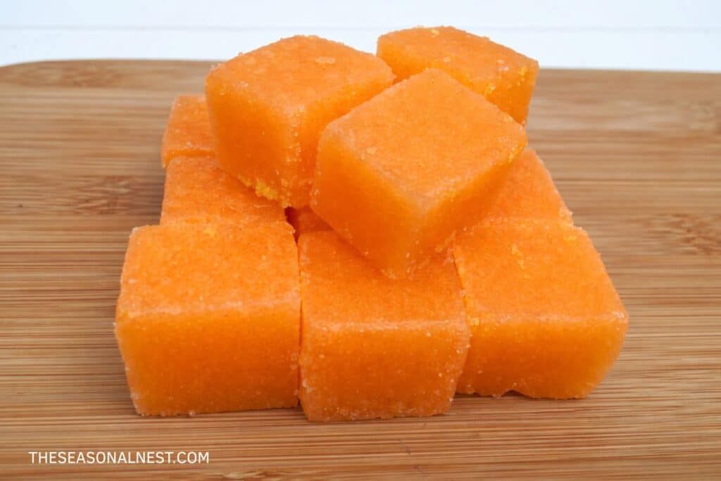 Diy sugar scrub cubes with orange essential oil.