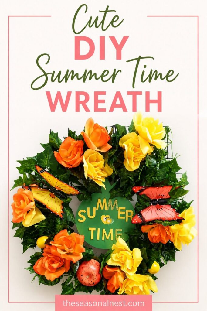 Cute DIY flower Summer wreath with yellow and orange flowers