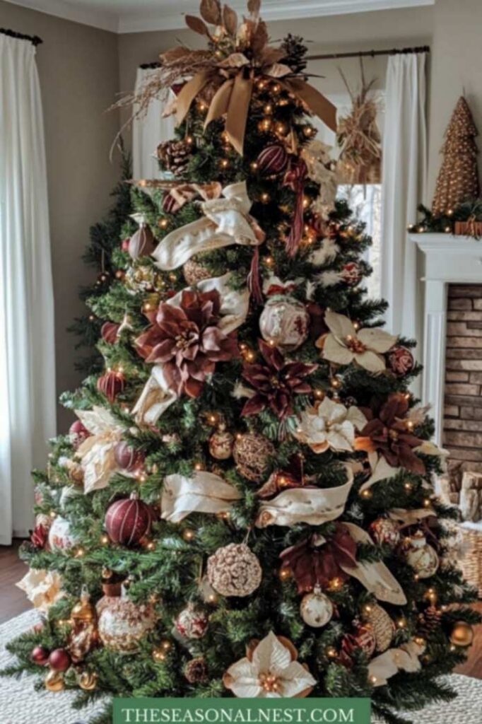 elegant burgundy gold christmas tree