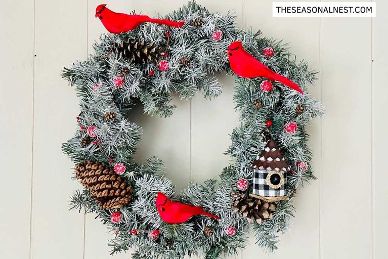 Easy DIY Christmas Wreath with Red Cardinals