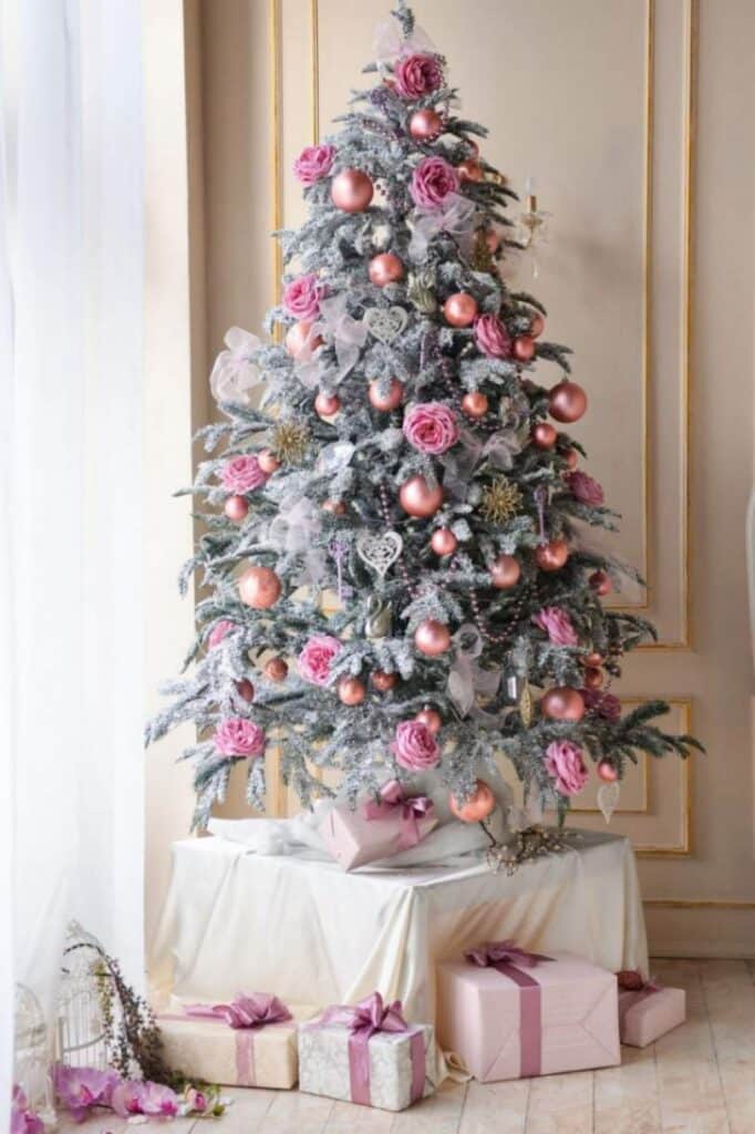 floral pink christmas tree