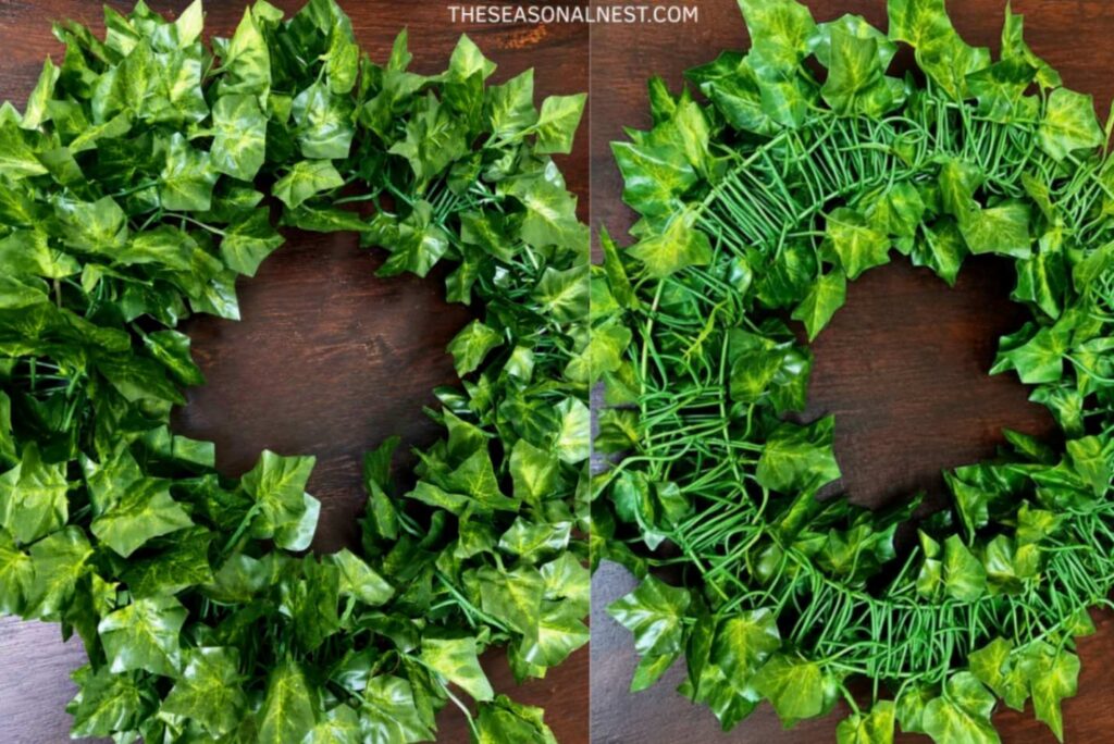Finished attaching greenery around a metal hoop