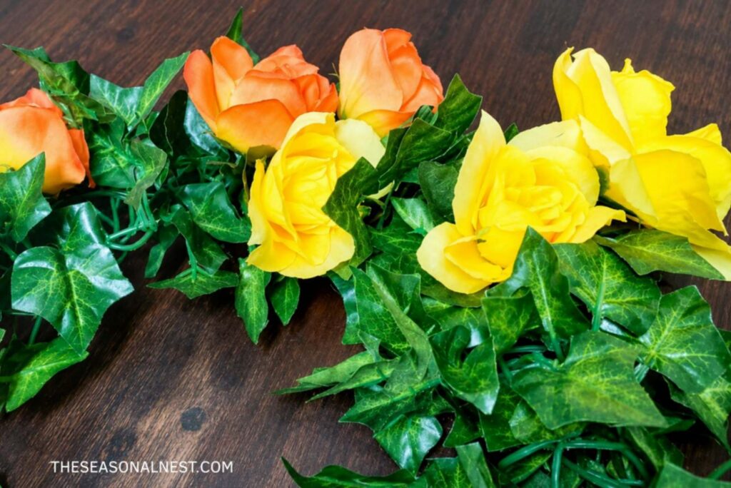 Flowers attached to the wire wreath