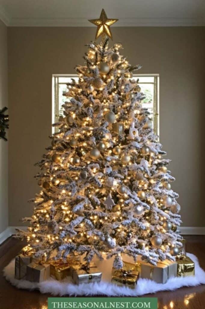 gold white christmas frosted tree