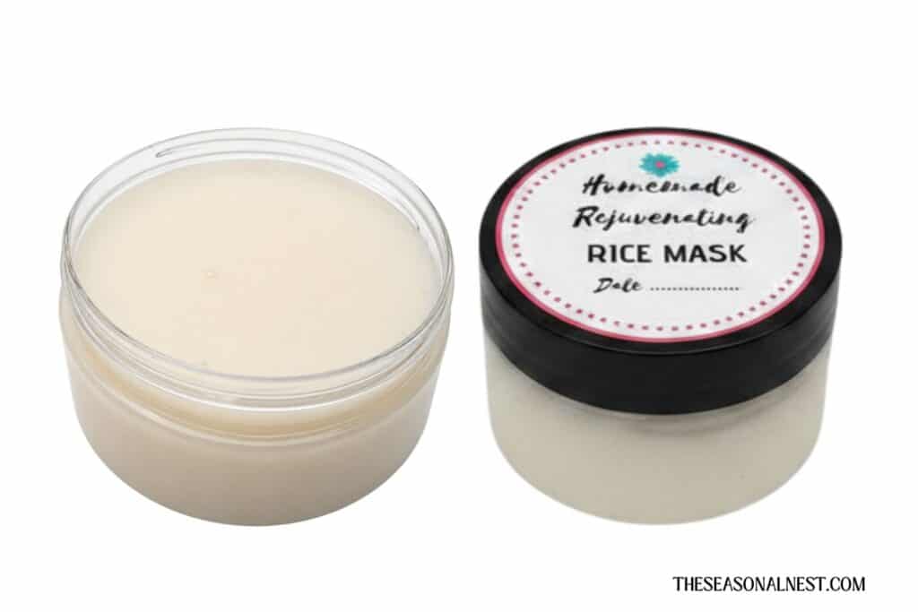 An open and closed container with rejuvenating rice mask.