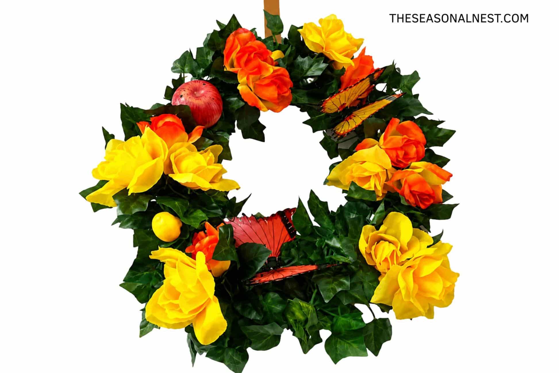 Summer wreath for the front door with colorful flowers