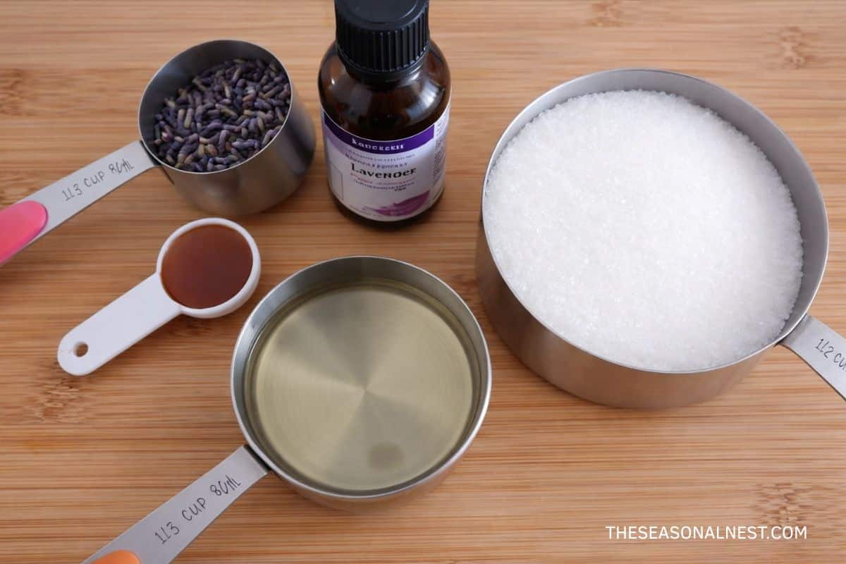 Lavender sugar scrub ingredients.