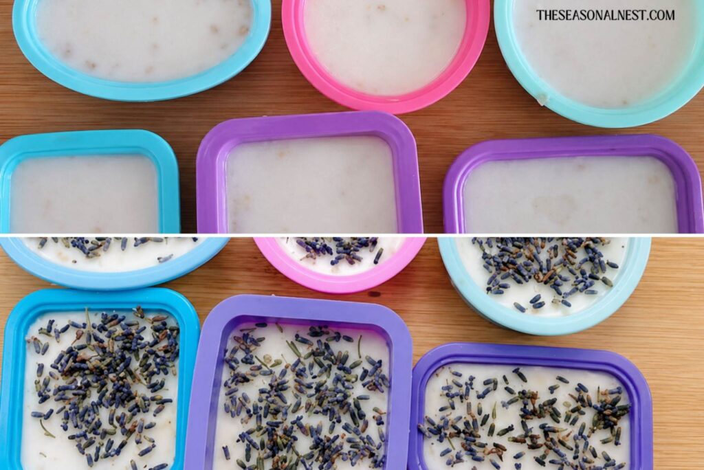 Lavender soap mixture in silicon molds.