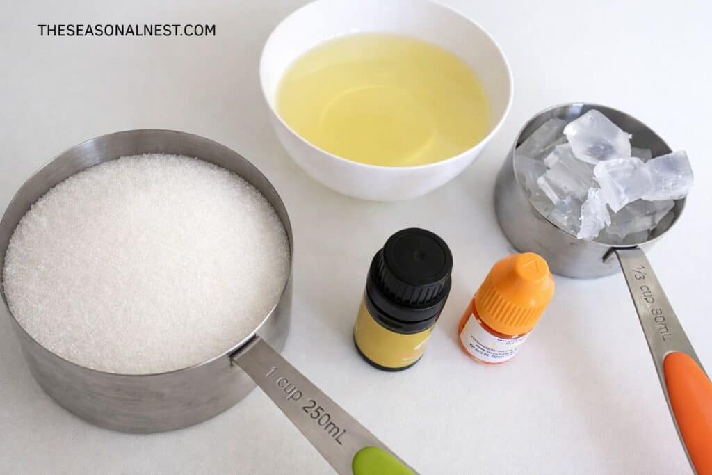 Lemon sugar scrub cubes ingredients.