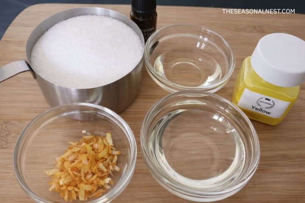 DIY lemon sugar scrub ingredients.