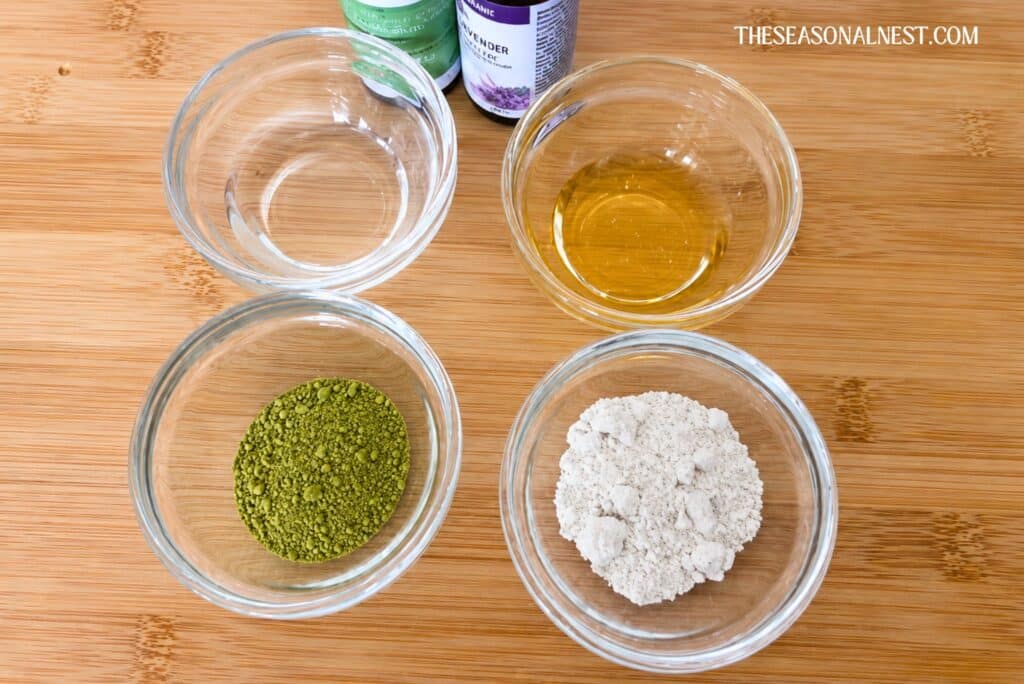 Homemade matcha facial mask ingredients.