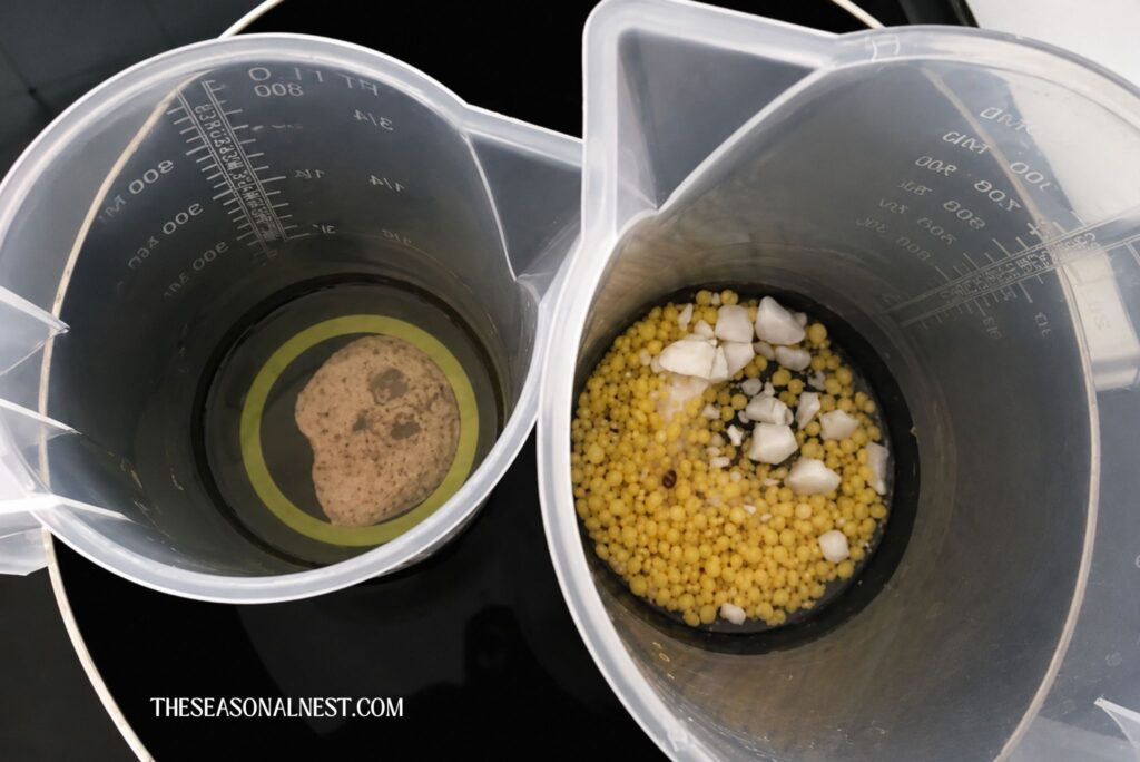Melting beeswax.