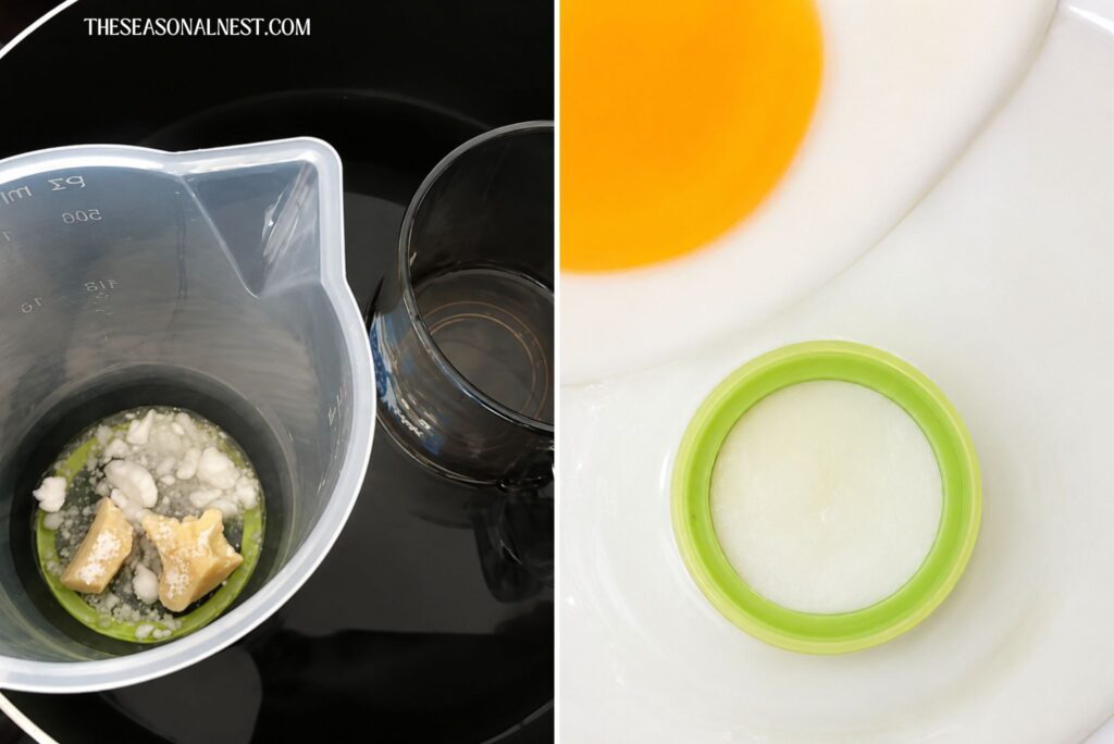 Melting butter and oils in a pot.