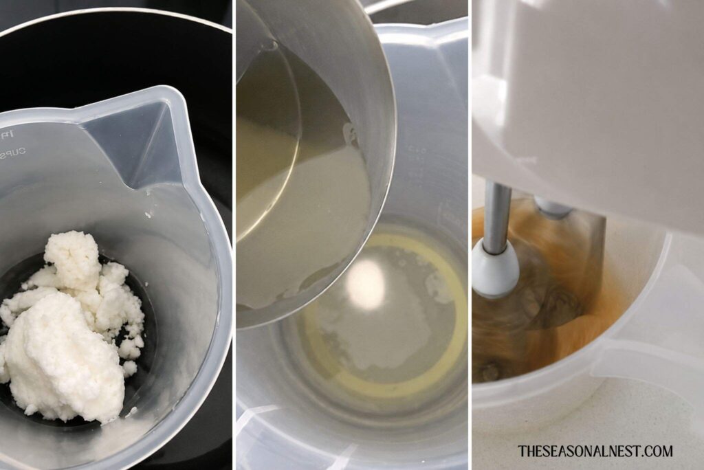 Melting Shea butter in a saucepan.