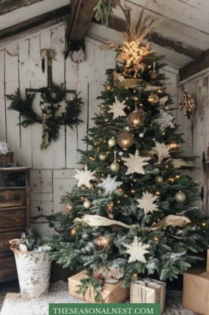 neutral rustic christmas tree