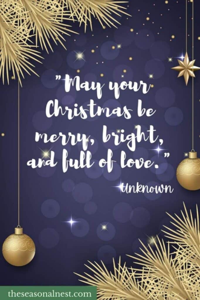 A blue dark background with golden decorations and a short festive quote.