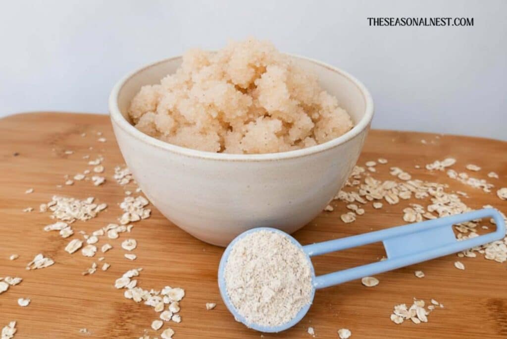 DIY Oatmeal scrub in a bowl.