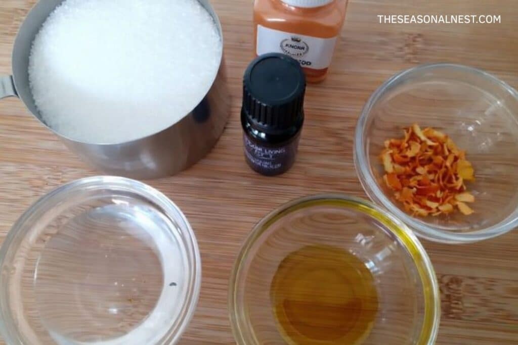 DIY sugar orange scrub ingredients.