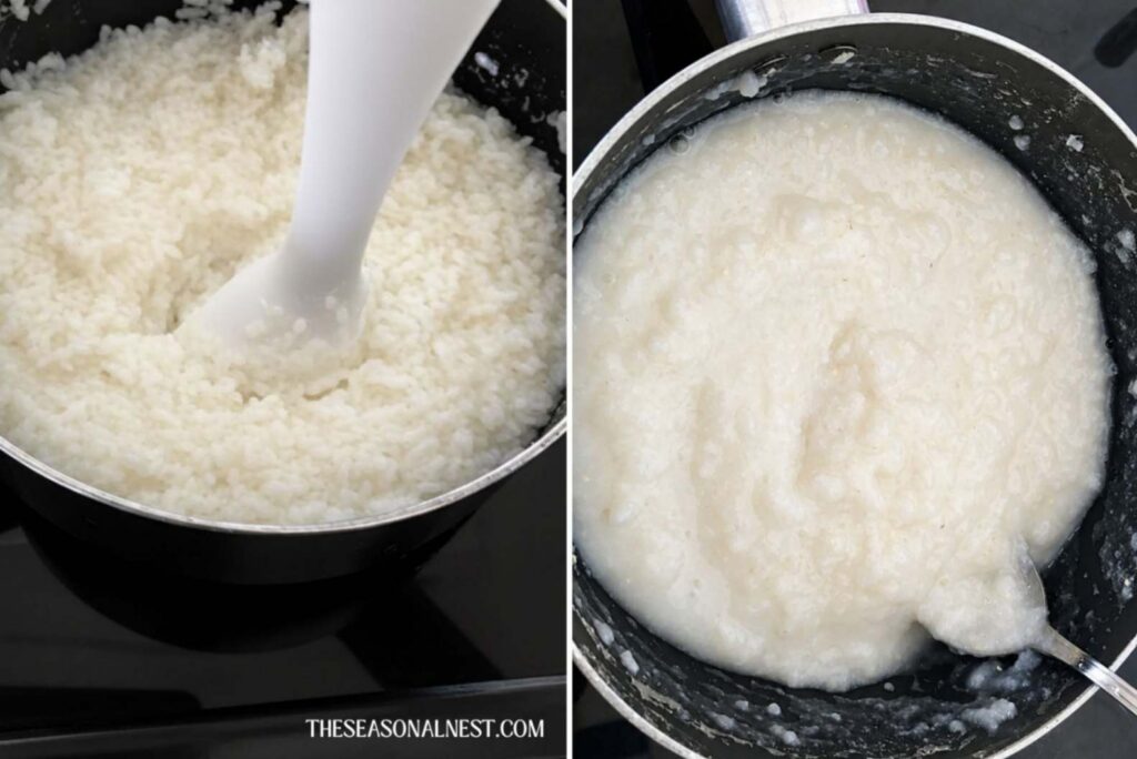 Blending rice and making it puree.