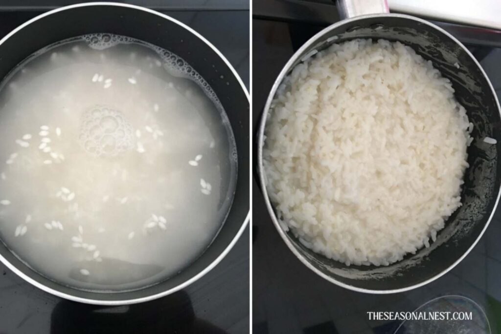 Cooking rice to make a face mask.